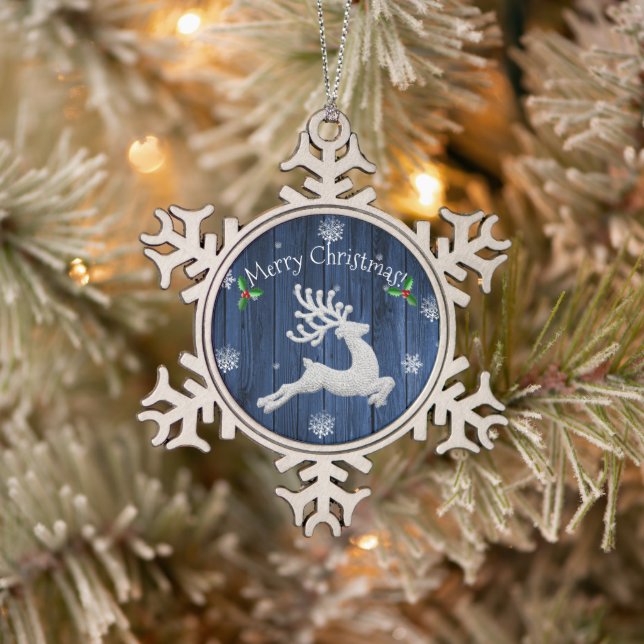 Bleu Rustique Noël Reindeer Snowflake Ornement (Arbre)