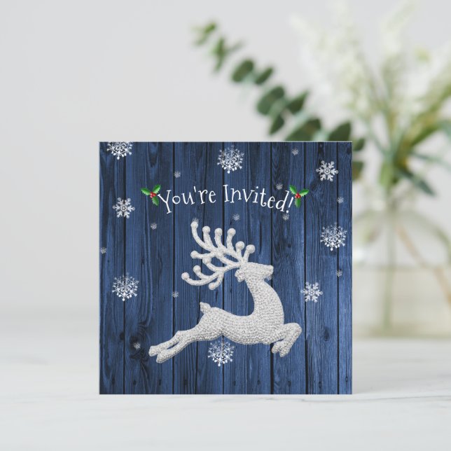 Bleu Rustique Reindeer Invitation (Debout devant)