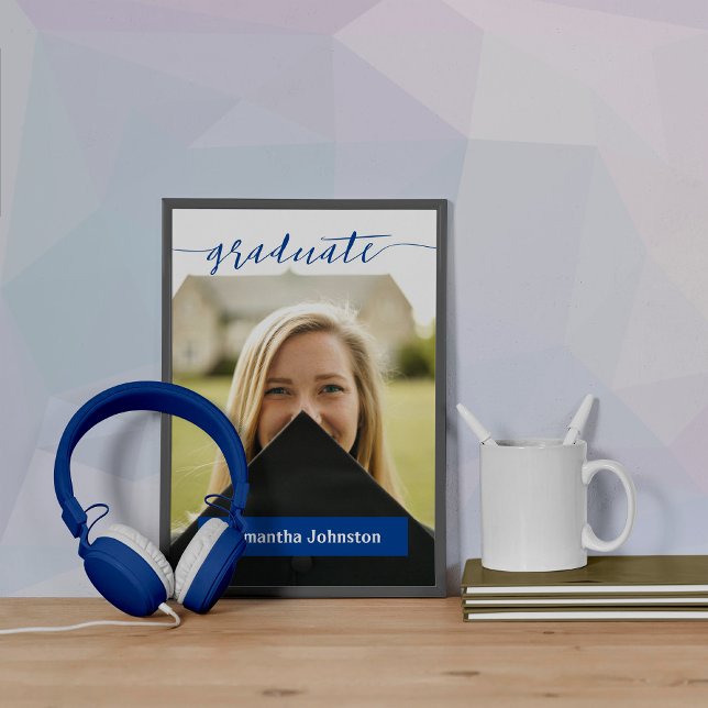 Bleu Script Gradué Poster photo moderne (Créateur téléchargé)