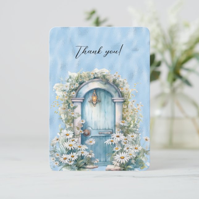 Bleu Shimmer Porte Jardin Daisy Carte de remerciem (Debout devant)