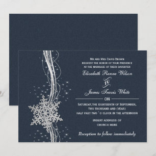 Bleu Silver Snowflakes invitations de mariage hive