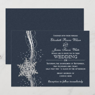 Bleu Silver Snowflakes invitations de mariage hive