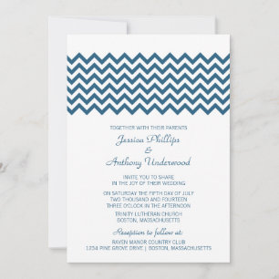 Bleu Simple Mariage Chevron Invitation