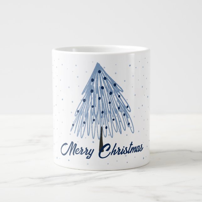 Bleu Simple Noël Géant Café Mug (Devant)
