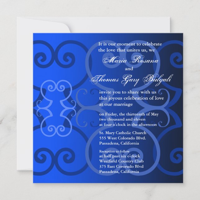 Bleu simplement royal de faire-part de mariage (Devant)