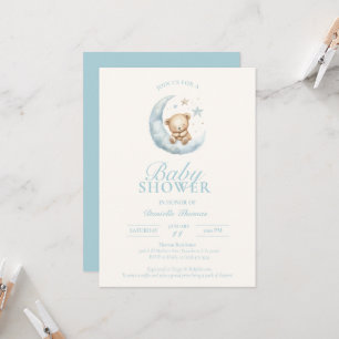 Bleu Sleepy Teddy Bear Boy Baby shower Invitation