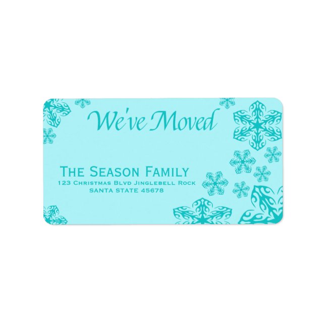 bleu Snowflake "nous avons déménagé" étiquette de  (Devant)