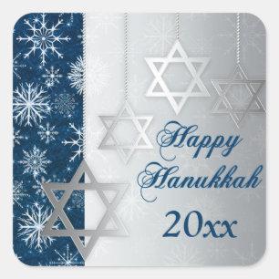 Bleu, Snowflakes Argent Happy Hanoukka Sticker