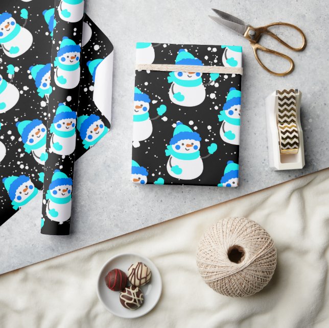 "Bleu Snowman" Christmas Theme Wrapping Paper (Crafts)