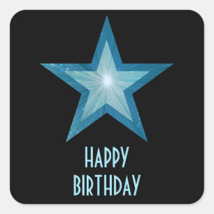 Bleu Star 'Joyeux anniversaire' autocollant carré 