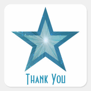 Bleu Star "Merci" carré autocollant blanc