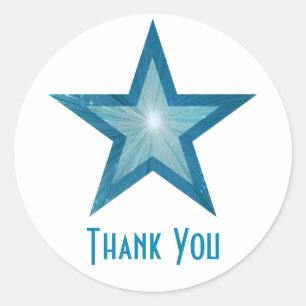 Bleu Star "Merci" rond autocollant blanc