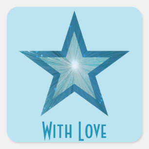 Bleu Star 'With Love' carré sticker bleu pâle