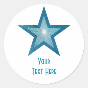 Bleu Star 'Your Text' autocollant rond blanc