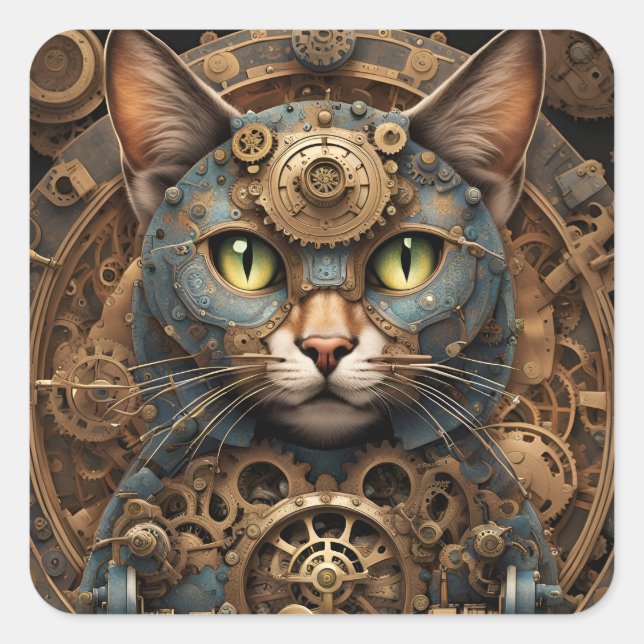 bleu steampunk cat AI art stickers (Devant)