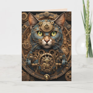 bleu steampunk cat AI carte de voeux art