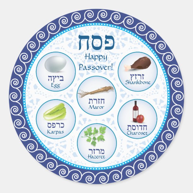 Bleu Sticker Plate de séder Doily passover (Devant)