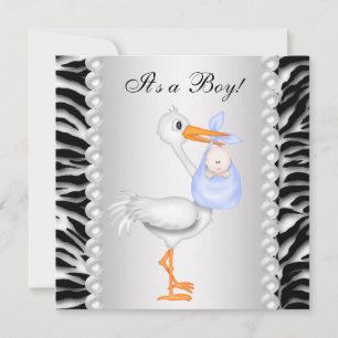 Bleu Stork Zebra Baby Shower Invitations