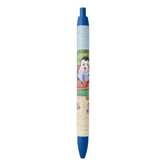 Bleu Stylo futé de coutume de pingouin de lecture (devant Vertical)