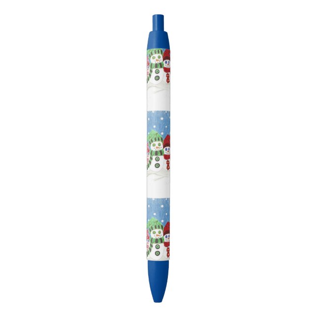 Bleu Stylo motif Snowmen (devant Vertical)