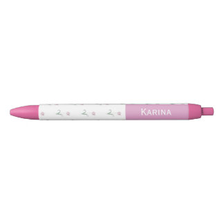 Bleu Stylo personnalisé avec nom et tulipes roses