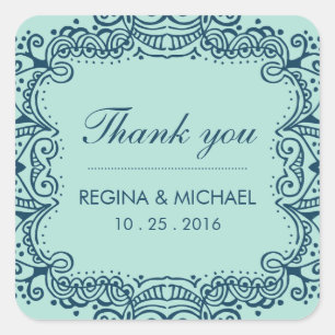 Bleu Swirl Curl Wedding Favor Sticker Merci