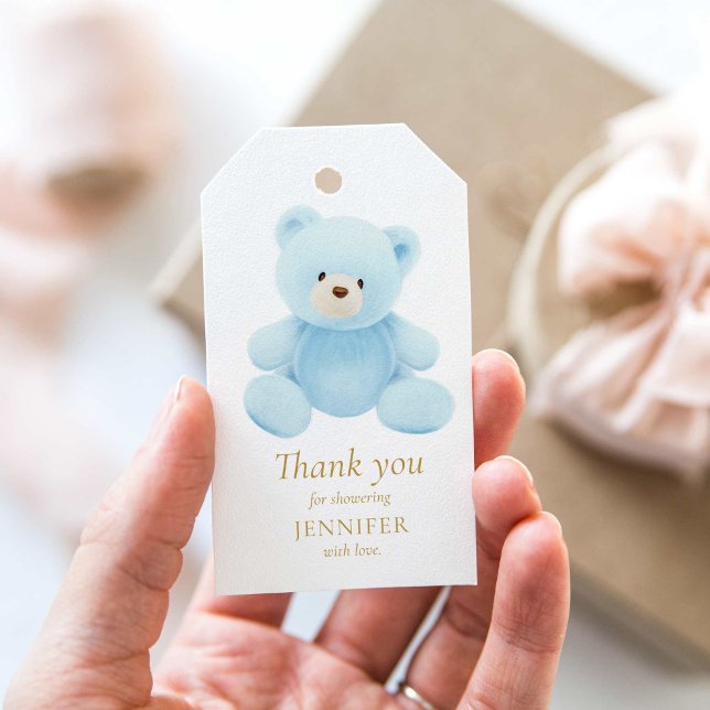 Bleu Teddy Bear Merci Favoriser les étiquettes cad (Créateur téléchargé)