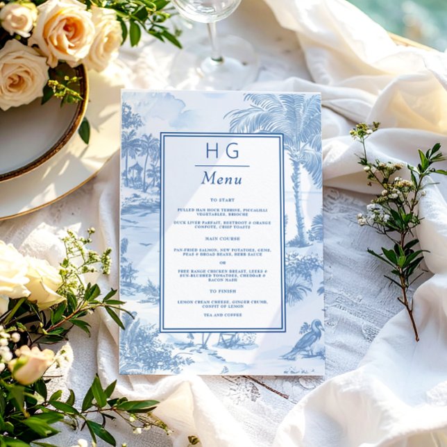 Bleu Toile Mariage Dîner Accueil Menu (Créateur téléchargé)