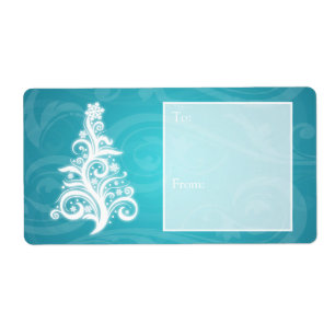 Bleu tourbillonnant d'arbre de Noël d'étiquette