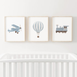 Bleu Transport Nursery Décor Biplane Train