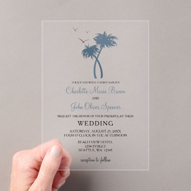 Bleu Tropical Palm Tree Mariage Invitations (In situ (ordinateur de poche))