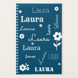 Bleu turquoise avec Fleurs blanches, Planificateur