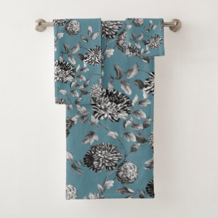 Bleu turquoise floral vintage moderne blanc noir