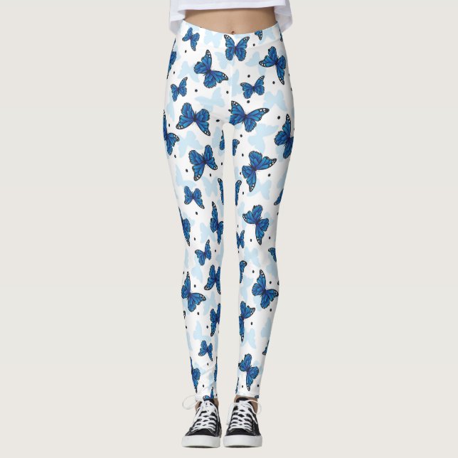 Bleu Turquoise Monarque Papillon Motif Leggings (Devant)