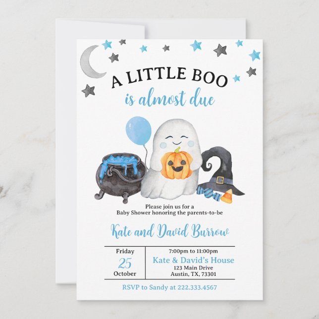 Bleu Un Petit Boo Invitation Baby shower (Devant)