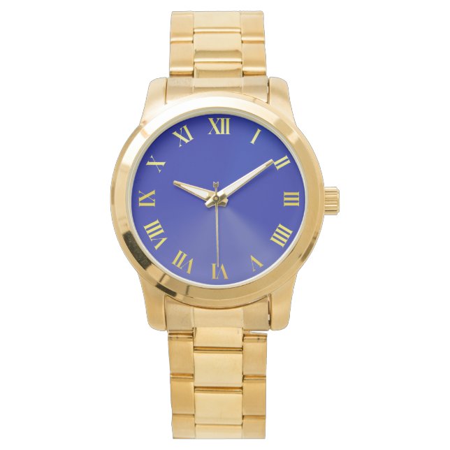 Bleu Unisex Surdimensionné Or Bracelet Montre (devant)