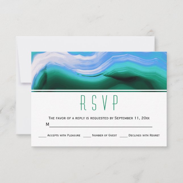 Bleu, vert agneau géode mariage moderne RSVP (Devant)