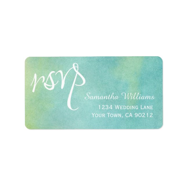 Bleu Vert aquarelle mariage RSVP Étiquettes (Devant)