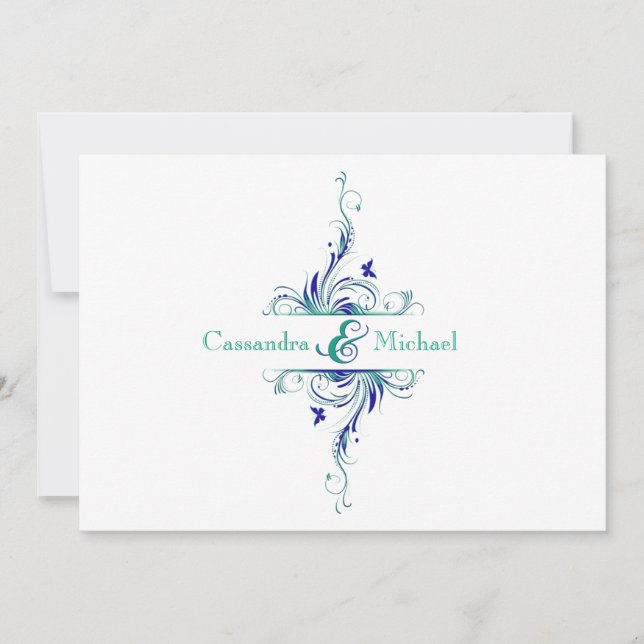 Bleu Vert Blanc Aqua Faire-part de mariage Floral  (Devant)