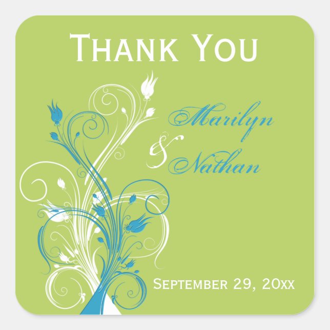 Bleu Vert Blanc Floral 1,5" Sticker Favor de maria (Devant)