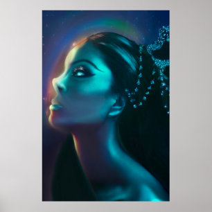 Bleu Vert Céleste Alien Goddess Wall Poster