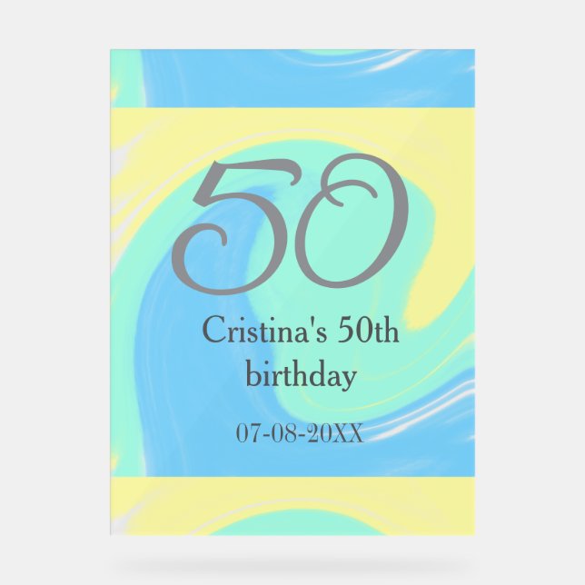 bleu vert gris 50e anniversaire ajouter nom date r (Recto)