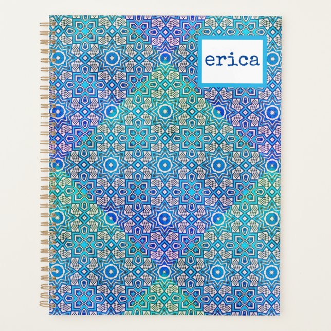 Bleu vert Kaleidoscope Motif Boho Nom (Devant)