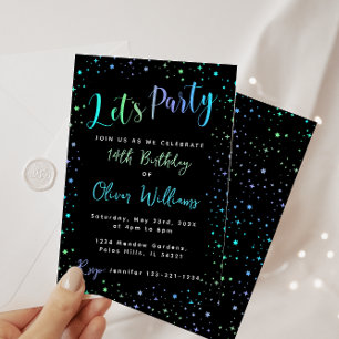 Bleu vert neon invitation garçon anniversaire