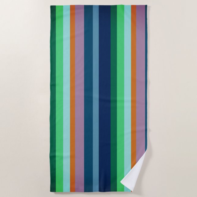 Bleu, vert, Orange Stripes Beach Serviette (Devant)