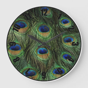 Bleu vert Peacock Feather Customisée horloge photo