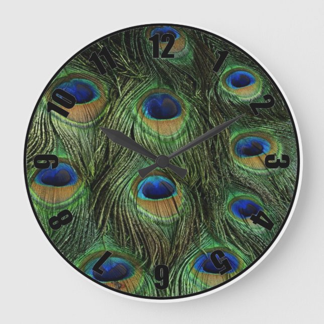 Bleu vert Peacock Feather Customisée horloge photo (Recto)
