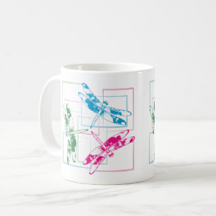 Bleu Vert rose Coloré Dragonflies Coffee Mug