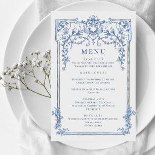 Bleu Victorien Ornate Grace Mariage Dîner Menu