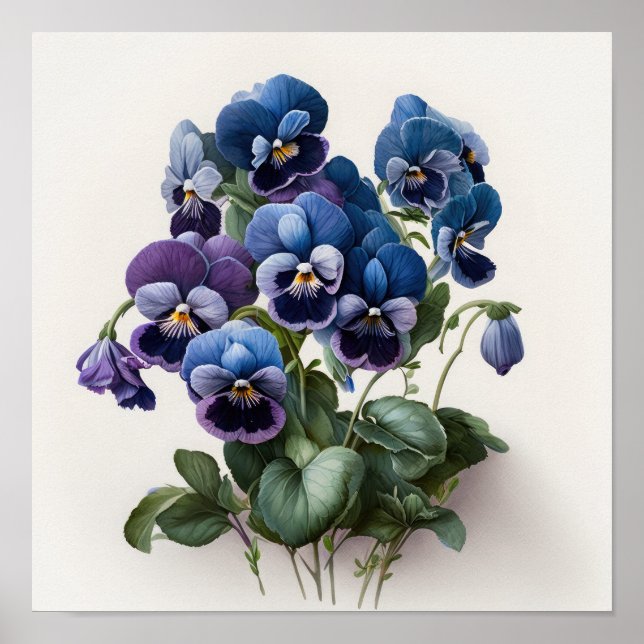 Bleu Violas Fleur Art Imprimer Poster (Devant)